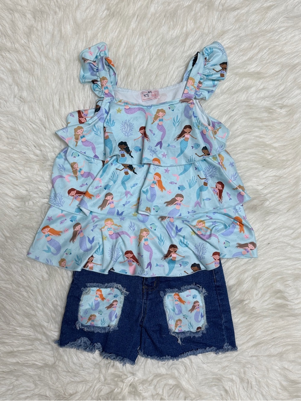 Kids Mermaids Ruffle Tank Top - Light Blue